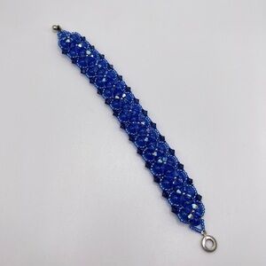 Swarovski Blue & Clear Faceted Crystal Beaded Bracelet | Patented | 7.375”